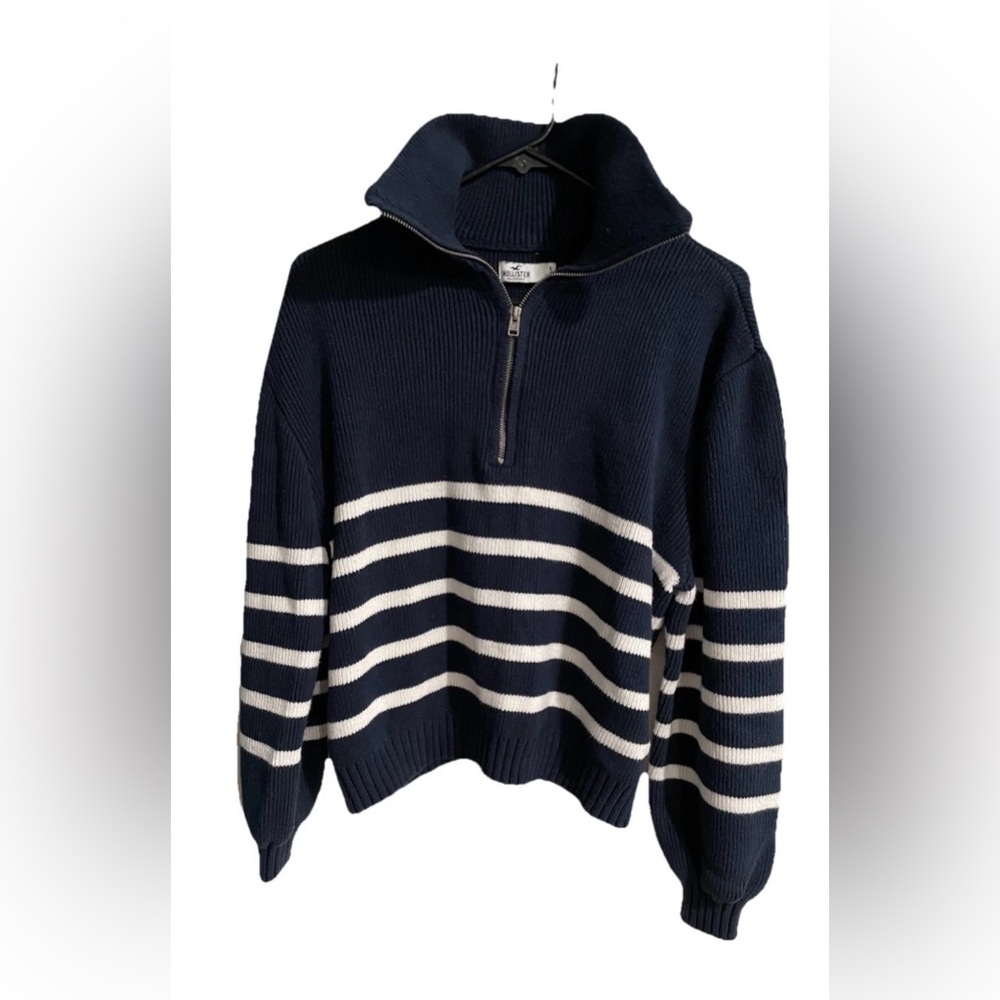 Hollister oversized half-zip sweater navy & white stripe Size S Preppy Casual